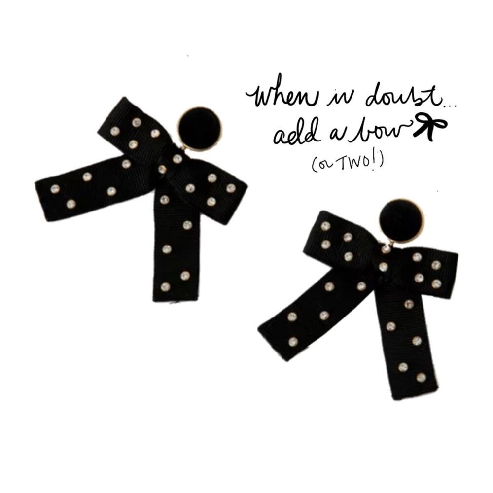 TUCKERNUCK Bow Earrings KATE Statement Retro Jewelry Black CZ Drop Dangle Preppy